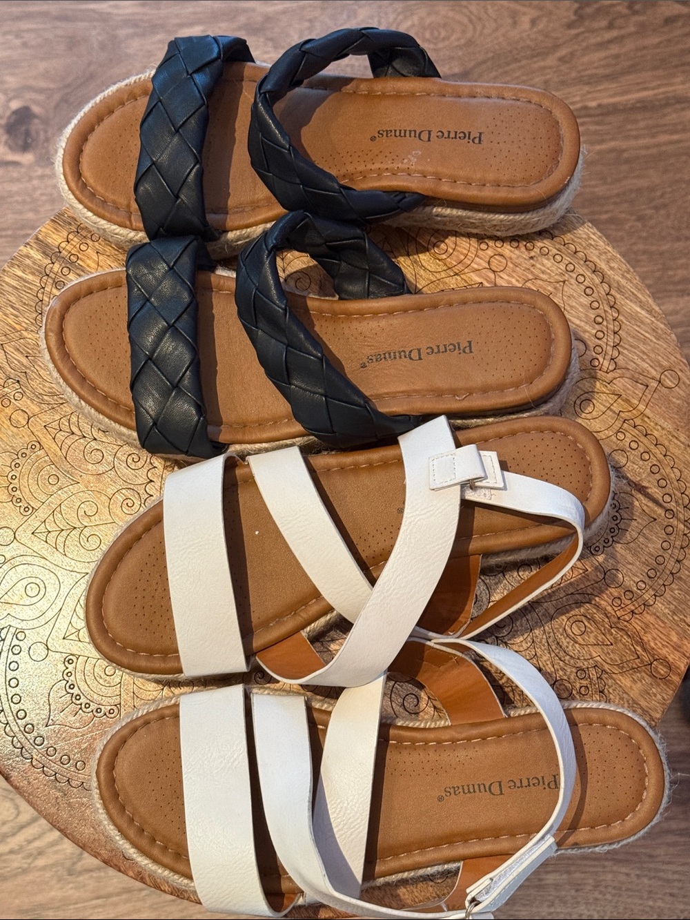 Pierre Dumas Black Braided & White Strappy Sandal Set